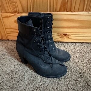 Timberland Black Heeled Lace-Up Boots